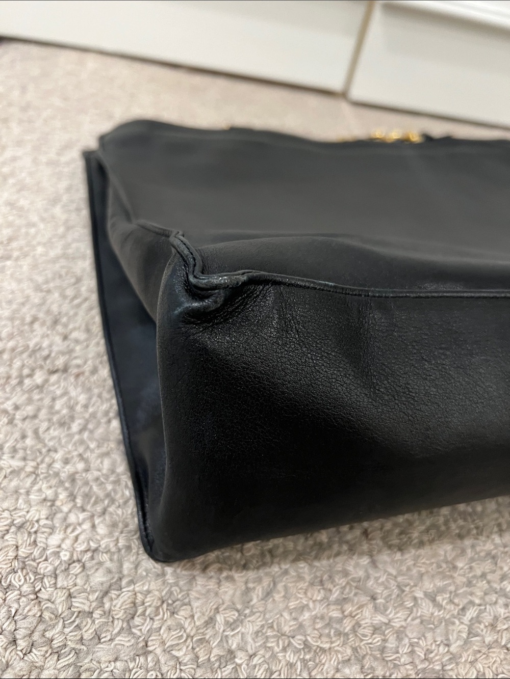 CHANEL Black Leather Shoulder Tote with Gold Chain Straps - Picture 10 of 13